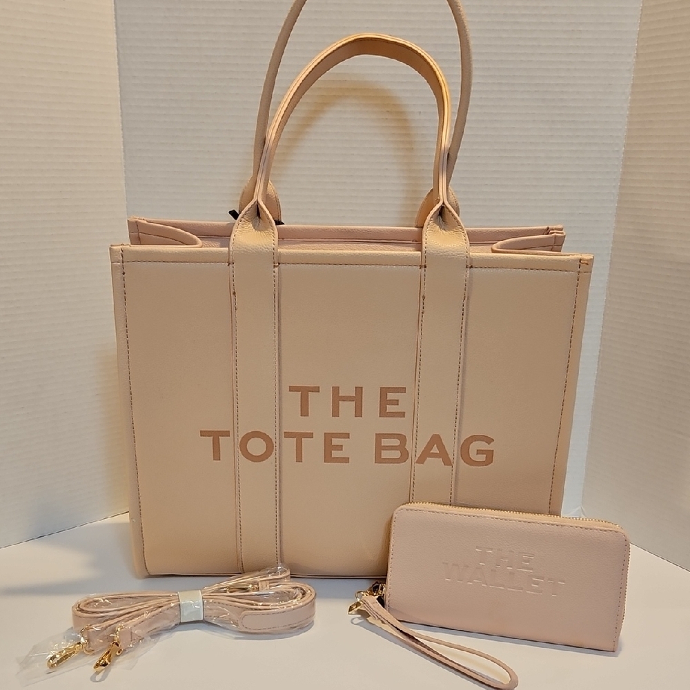 Beige Tote Bag and Wallet Set
